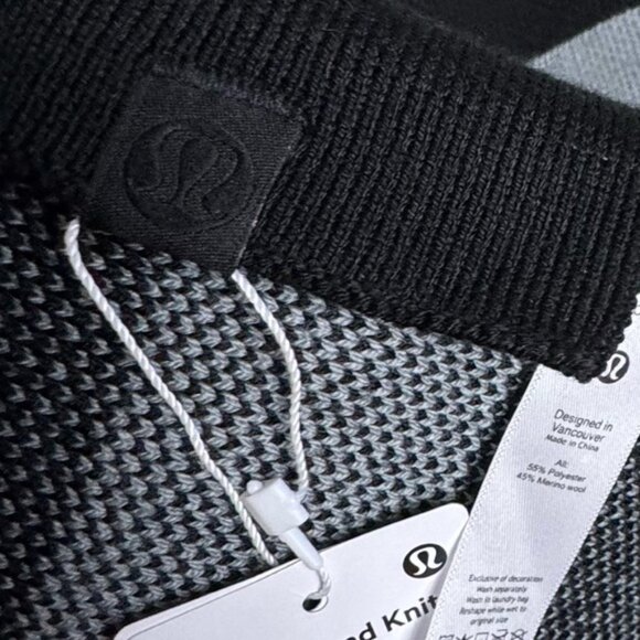Lululemon NEW Logo Knit Merino Wool Scarf Wrap Long Cozy Warm Rare Black Gray - Picture 15 of 16